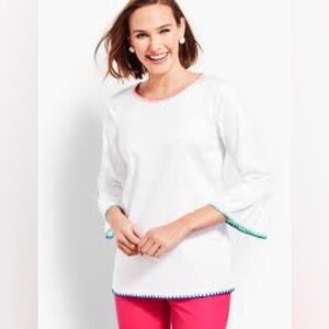 Talbots Size M White Top Contrast Trim 3/